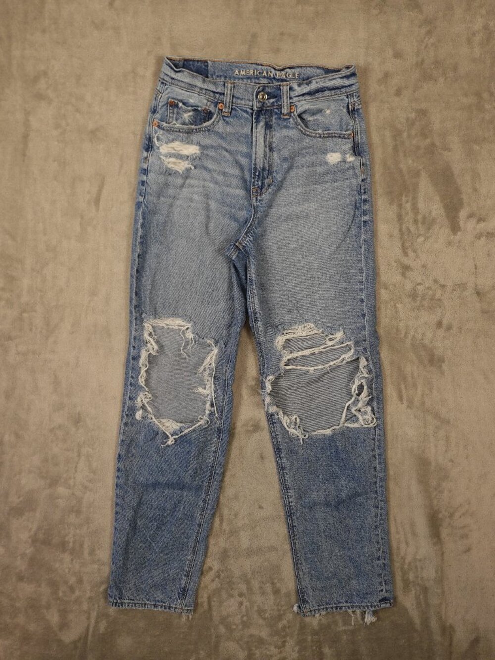 American Eagle Highest Rise Baggy Straight Jeans Women's 4 Light Wash Distressed